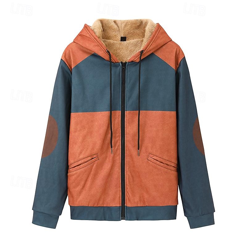 Color Block Full Zip Fuzzy Sherpa Hoodie Jacket for Cool Casual and Streetwear Styles in Fall & Winter